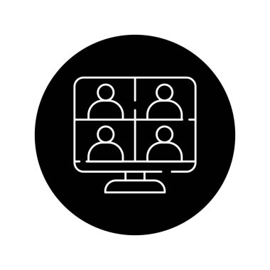 Çevrimiçi buluşmada siyah kabartma simgesi. Web sayfası için resim grafiği, mobil uygulama