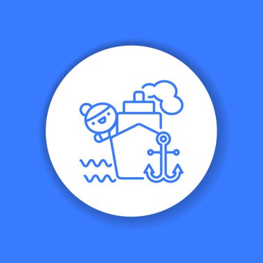 Su turizmi renk simgesi. Kawaii gemisindeki sevimli kız. Web sayfası, mobil uygulama, düğme, logo için imza. Vektör izole ögesi.