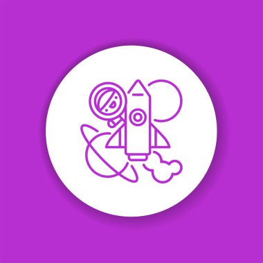 Uzay turizmi kabartma renk simgesi. Uzay gemisi Kawaii Pictogram 'daki sevimli karakter. Web sayfası, mobil uygulama, düğme, logo için imza. Vektör izole ögesi.