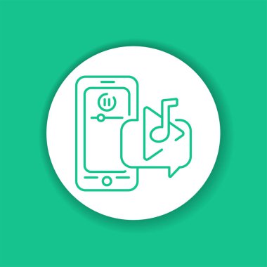 Akıllı telefon renk simgesi içinde müzik çalar mobil uygulama. Web sayfası için piktogram, mobil uygulama, tanıtım. UI UX Arayüz tasarım ögesi.