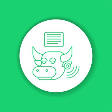 Sistem, sensörlerin yardımıyla boğayı izliyor. Akıllı çiftçilik renk sembolü. Kontrol ediyorum. Hayvan yetiştiriciliği. Tarımsal IOT. Web sayfasını imzala, uygulama. UI UX GUI tasarım elemanı. Düzenlenebilir vuruş