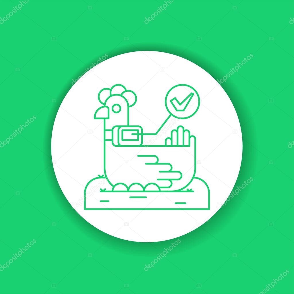 System monitoring the chicken, hen with help of sensors. Smart farming color glyph icon. Checking. Animal husbandry. Agricultural IOT. Sign for web page, app. UI UX GUI design element.Editable stroke
