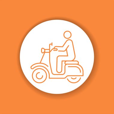 Scooter 'ın renkli simgesine binen kişi. Şehir taşımacılığı. İnternet için piktogram, mobil uygulama, tanıtım. UI UX tasarım ögesi.