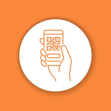 Mobil uygulama, akıllı telefon renk simgesinde QR kodu taraması. Şehir taşımacılığı. Web için piktogram, mobil uygulama, tanıtım.