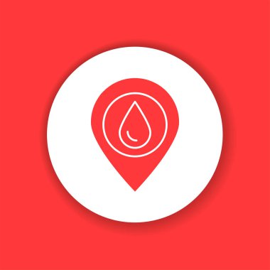 Kan bankası konumu renk sembolü. Kan nakli, bağış, yardım konsepti. İnternet için piktogram, mobil uygulama, tanıtım. UI UX tasarım ögesi.