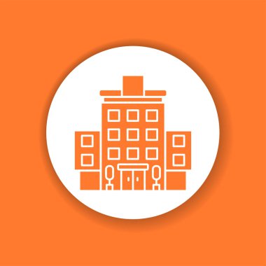 Otelin renk sembolü. Bina: Daire, motel, pansiyon tabelası. Gayrimenkul. Web sayfası için piktogram, mobil uygulama, tanıtım. UI UX Arayüz tasarım ögesi.