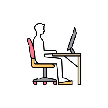 Oturma duruşu renk çizgisi simgesini düzelt. Web sayfası için piktogram, mobil uygulama, tanıtım. UI UX GUI tasarım elemanı. Düzenlenebilir vuruş.