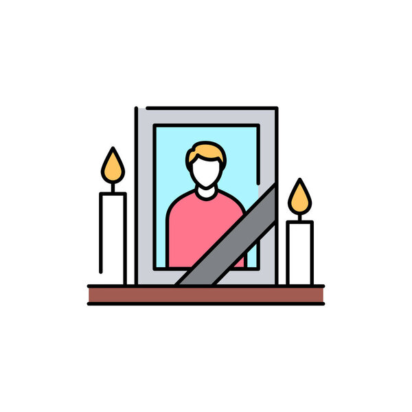 Mourning photo frame color line icon. Isolated vector element. Outline pictogram for web page, mobile app, promo