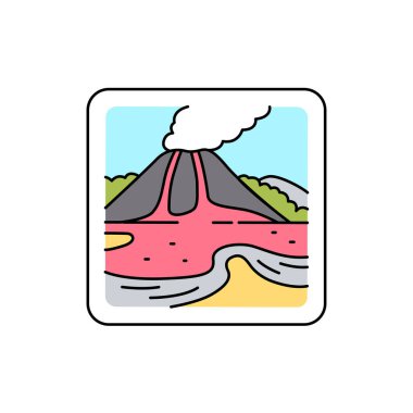 Volkanik manzara renk çizgisi simgesi. İzole vektör elementi. Web sayfası, mobil uygulama, tanıtım için resim çizelgesi