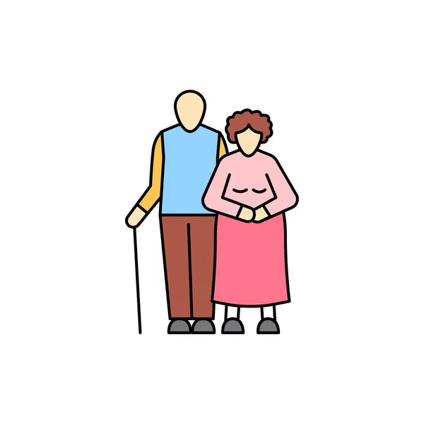 Elderly Couple Olor Line Icon Different Stages Person Life Pictogram — Stock Vector