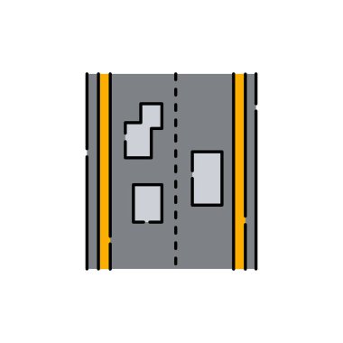 Yol renk çizgisi simgesinde asfalt yamalar. Yol yapımı. Web sayfası için piktogram, mobil uygulama, tanıtım. UI UX GUI tasarım elemanı. Düzenlenebilir vuruş.