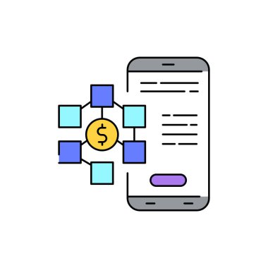 DApp işareti renk çizgisi simgesi. İlk halka arz. Web sayfası için piktogram, mobil uygulama, tanıtım. UI UX GUI tasarım elemanı. Düzenlenebilir vuruş.