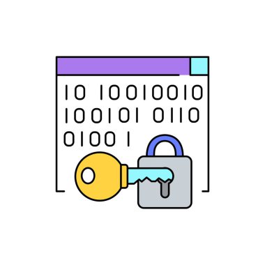 Şifreleme işareti renk çizgisi simgesi. Web sayfası için piktogram, mobil uygulama, tanıtım. UI UX GUI tasarım elemanı. Düzenlenebilir vuruş.