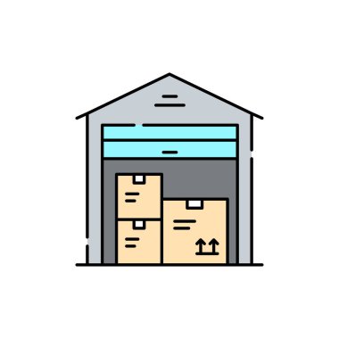 Renk çizgisi simgesi olan bir depo. Web sayfası için piktogram, mobil uygulama, tanıtım. UI UX GUI tasarım elemanı. Düzenlenebilir vuruş.