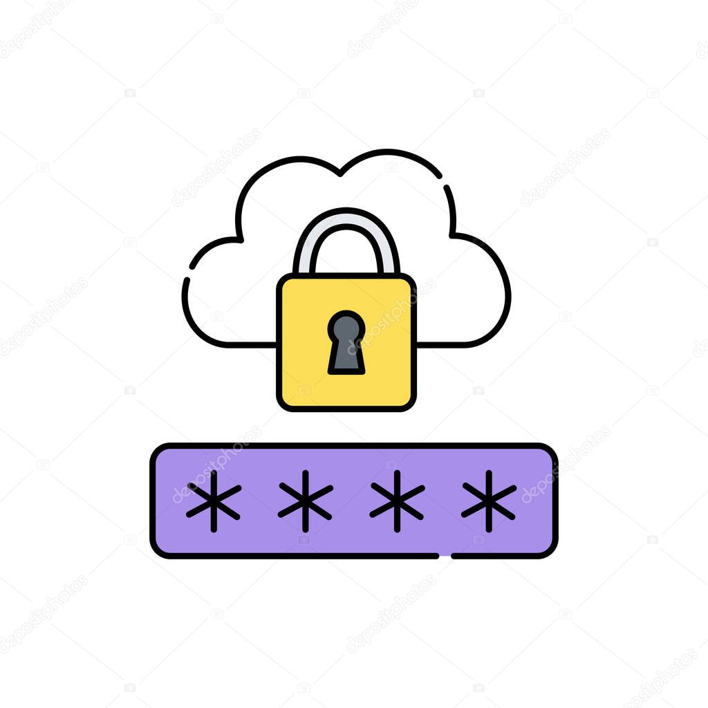 Passwords on the cloud line icon. Isolated vector element.