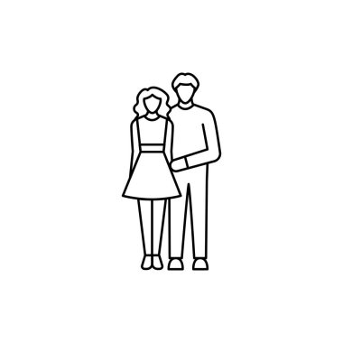 Arkadaşların renk çizgisi simgesi. Farklı aşamalardan birinin hayatı. Web sayfası için piktogram, mobil uygulama, tanıtım. UI UX GUI tasarım elemanı. Düzenlenebilir vuruş.