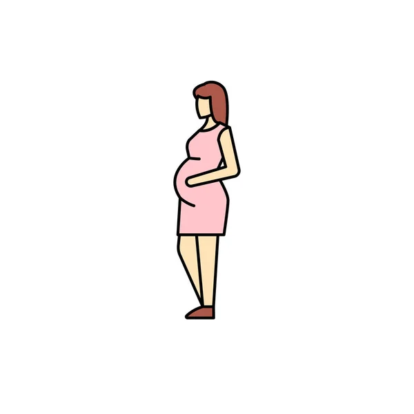 Icono Línea Color Mujer Embarazada Diferentes Etapas Vida Persona Pictograma — Vector de stock
