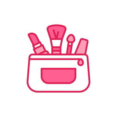 Kozmetik çanta renk çizgi simgesi. Güzellik endüstrisi. Profesyonel yüz makyajı. Web sayfası, mobil uygulama, promosyon için Pictogram.