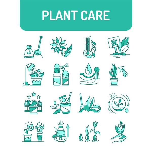 Σύνολο Εικονιδίων Γραμμής Χρώματος Φροντίδας Φυτών Εικονογράμματα Για Την Ιστοσελίδα — Διανυσματικό Αρχείο