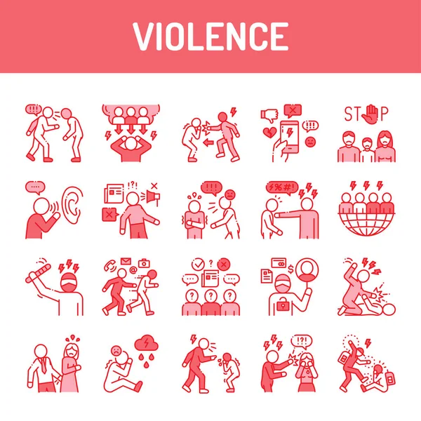 Conjunto Iconos Línea Color Violencia Acoso Abuso Social Intimidación Carrera — Vector de stock