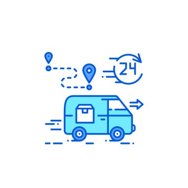 Kapı boyası simgesinin altında 24 saat teslimat. Yük taşıma işareti. Ekspres nakliye. Web sayfasını imzala, uygulama. UI UX GUI tasarım elemanı. Düzenlenebilir vuruş.