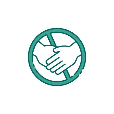 Yayılmış koronavirüs renk çizgisi simgesini önlemek için el sıkışmaktan kaçının. Sağlık Hizmetleri.