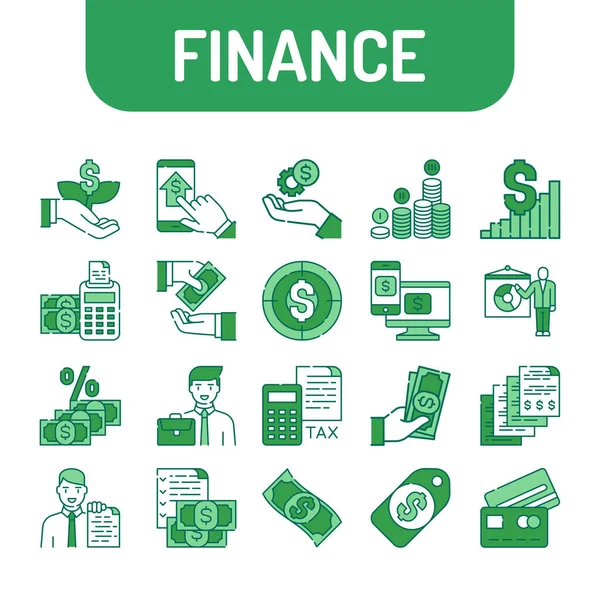 Conjunto de iconos de línea de color Finanzas. Sistema de gestión de dinero. — Vector de stock