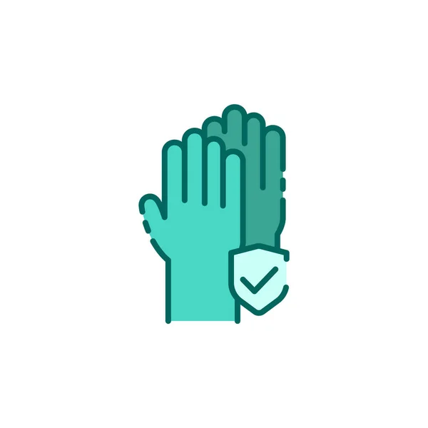 Goma limpieza guantes color línea icono. Protección de las manos contra la contaminación. — Vector de stock