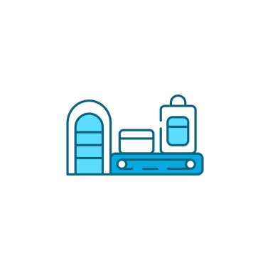 Havaalanı taşıma bandı renk çizgisi simgesi. Lastikten yapılmış bir makine. Web sayfası için piktogram, mobil uygulama, tanıtım. Ui Ux Gui tasarım elemanı. Düzenlenebilir vuruş.