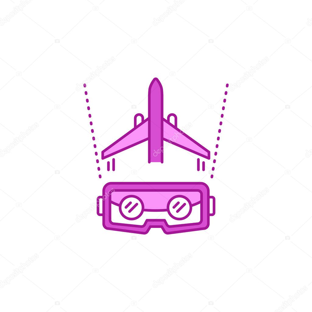 VR aviation color line icon. Pilot training and simulation. 