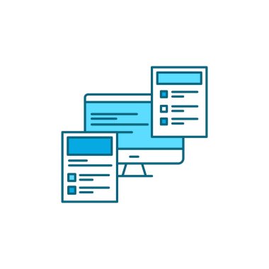 Ön uç geliştirme renk çizgisi simgesi. HTML, CSS ve JavaScript kullanarak verileri grafiksel bir arayüze dönüştürme pratiği. UI UX Arayüz tasarım ögesi.