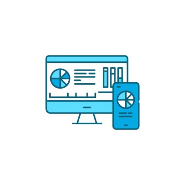 Mobil iş zekası BI renk çizgisi simgesi. Web sayfası için piktogram, mobil uygulama, tanıtım. UI UX Arayüz tasarım ögesi.