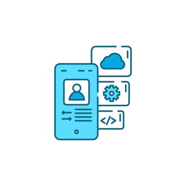 Uygulama fonksiyonları renk çizgisi simgesi. Web sayfası için piktogram, mobil uygulama, tanıtım. UI UX Arayüz tasarım ögesi.