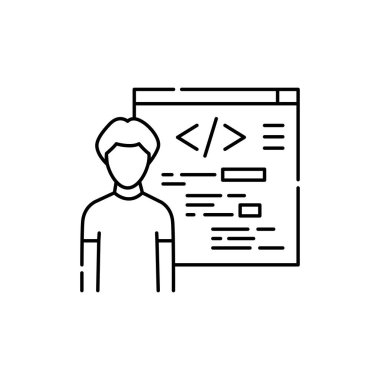 Çocuk renk çizgisi simgesi için programlama kursları. Çocuklar öğreniyor. Web sayfası için piktogram, mobil uygulama, tanıtım. UI UX GUI tasarım elemanı. Düzenlenebilir vuruş.