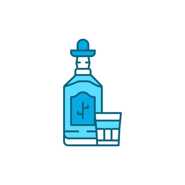 Tequila botella y vidrio icono de la línea de color. Bebidas alcohólicas. — Vector de stock