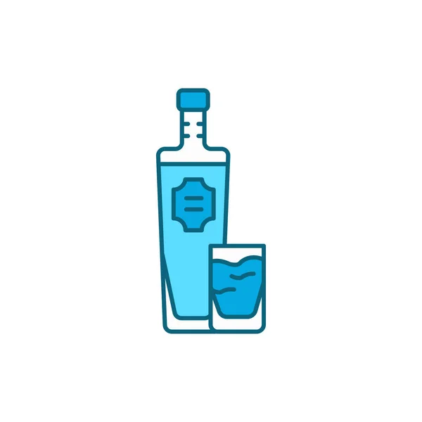 Бутылка водки и икона цвета стеклянной линии. Алкогольные напитки. — стоковый вектор