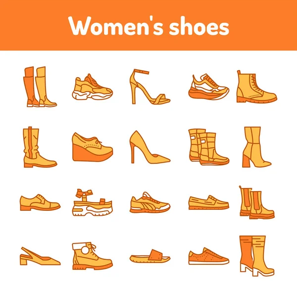 Női Cipők Színes Vonal Ikonok Beállítva Piktogramok Weboldalra Mobil Alkalmazásra — Stock Vector