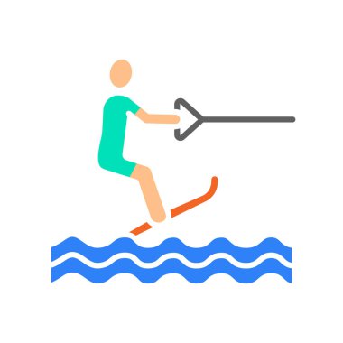 Dijital ve yazdırma projeleri için su kayağı renkli düz simge. Uygulamalar ve web siteleri için en az temiz simgeler. UI UX ve markalaşma için modern basit simgeler