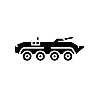 Zırhlı personel taşıyıcı siyah çizgi ikonu. Vektör izole eleman. Düzenlenebilir vuruş