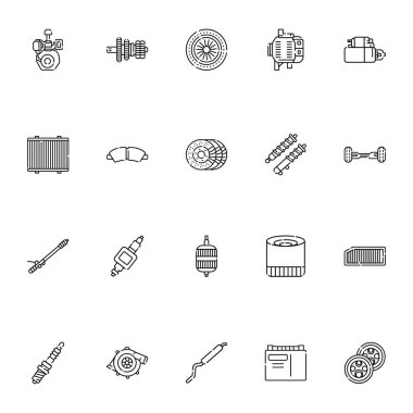 Otomatik parçalar siyah çizgi simgesi. Vektör izole eleman. Düzenlenebilir vuruş