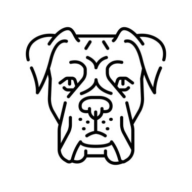 Dijital ve yazdırma projeleri için boxer siyah çizgi simgesi. Köpek cinsi. Uygulamalar ve web siteleri için en az temiz simgeler. UI UX ve markalaşma için modern basit simgeler