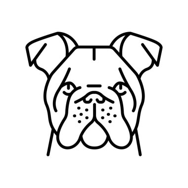 Dijital ve baskı projeleri için buldog siyah çizgi simgesi. Köpek cinsi. Uygulamalar ve web siteleri için en az temiz simgeler. UI UX ve markalaşma için modern basit simgeler