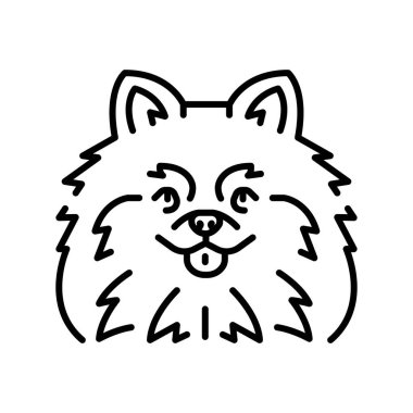 Dijital ve yazdırma projeleri için Pomeranya siyah çizgi simgesi. Köpek cinsi. Uygulamalar ve web siteleri için en az temiz simgeler. UI UX ve markalaşma için modern basit simgeler