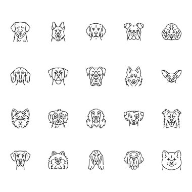 Köpek dijital ve yazdırma projeleri için siyah çizgi simgesi üretir. Uygulamalar ve web siteleri için en az temiz simgeler. UI UX ve markalaşma için modern basit simgeler