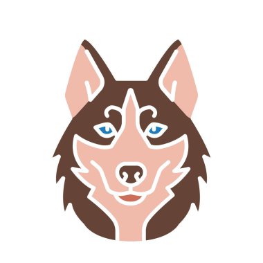 Mavi gözlü, stilize olmuş, iri yapılı köpek kafası.