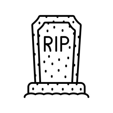 Mezar taşı siyah çizgi ikonu. Vektör izole eleman. Düzenlenebilir vuruş.