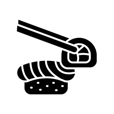 Suşi siyah kabartma simgesi. Vektör izole eleman. Düzenlenebilir vuruş.