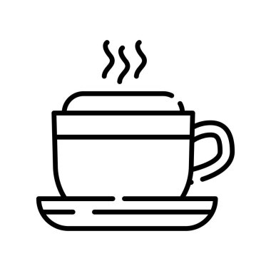 Kahve fincanı siyah çizgi ikonu. Vektör izole eleman. Düzenlenebilir vuruş.