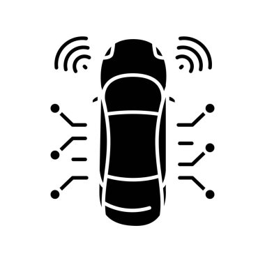 Dijital ve yazdırma projeleri için otonom siyah araç simgesi. Uygulamalar ve web siteleri için en az temiz simgeler. UI UX ve markalaşma için modern basit simgeler