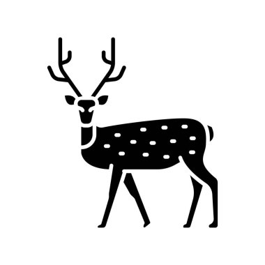 Dijital ve baskı projeleri için benekli siyah geyik resmi. Asyalı hayvanlar. Uygulamalar ve web siteleri için en az temiz simgeler. UI UX ve markalaşma için modern basit simgeler